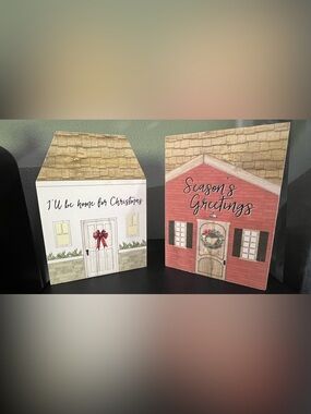 Wood Holiday Decorative House Boxes - Red and White